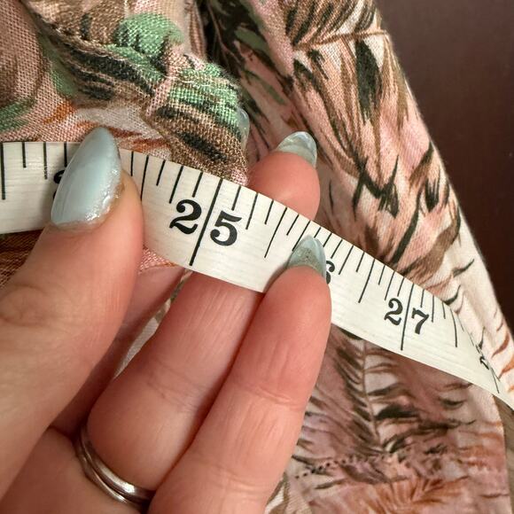 J.JILL | Pink and Green Tropical Print Linen Bell Sleeve Flounce Shirt Large - Picture 7 of 8